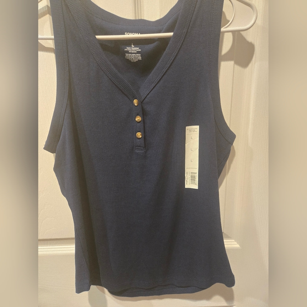 Navy Blue Sonoma Henley Tank Top L NWT